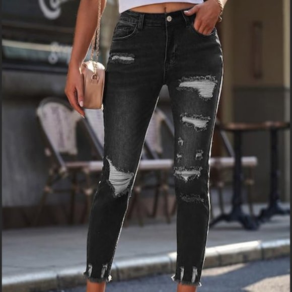 NEW Black Distressed Jeans - Picture 1 of 5